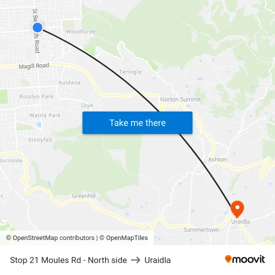 Stop 21 Moules Rd - North side to Uraidla map
