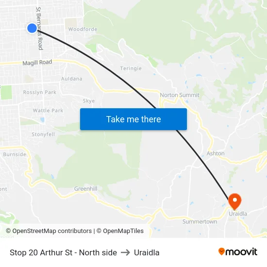 Stop 20 Arthur St - North side to Uraidla map