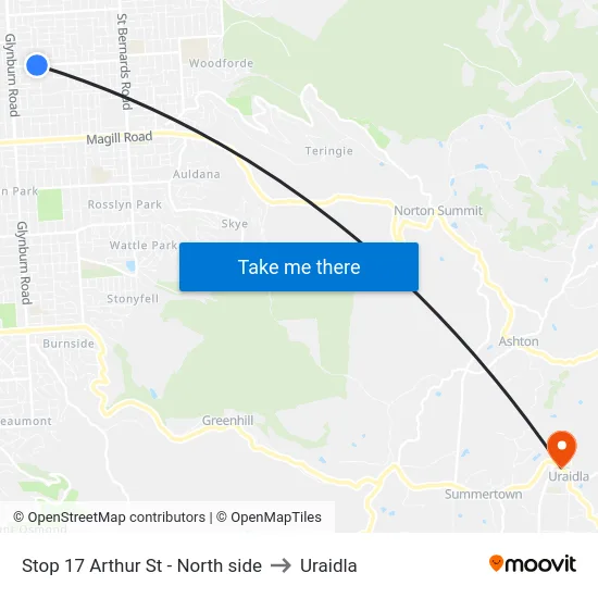 Stop 17 Arthur St - North side to Uraidla map