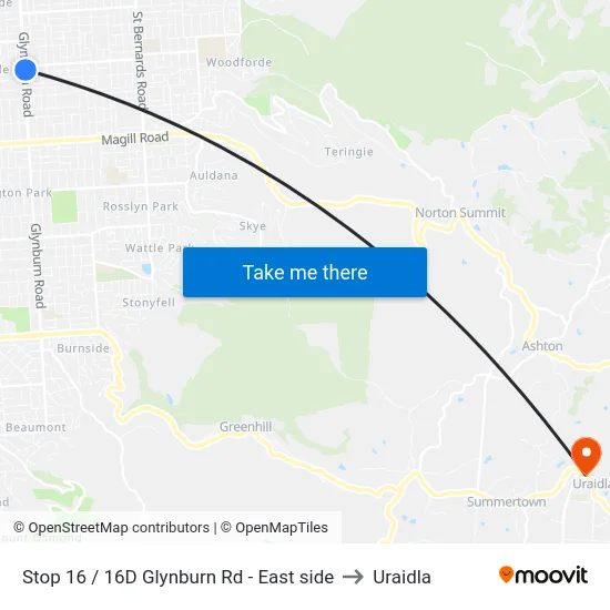 Stop 16 / 16D Glynburn Rd - East side to Uraidla map