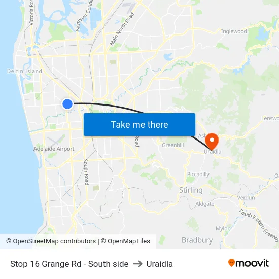 Stop 16 Grange Rd - South side to Uraidla map