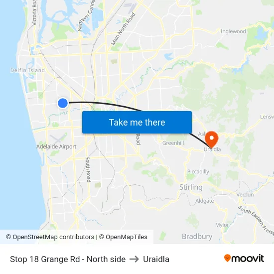 Stop 18 Grange Rd - North side to Uraidla map