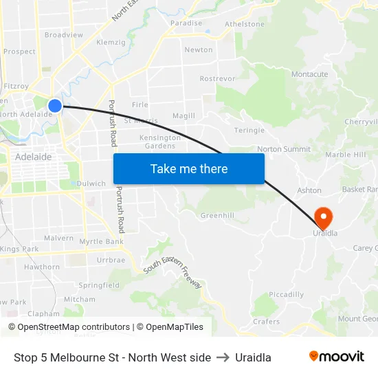 Stop 5 Melbourne St - North West side to Uraidla map
