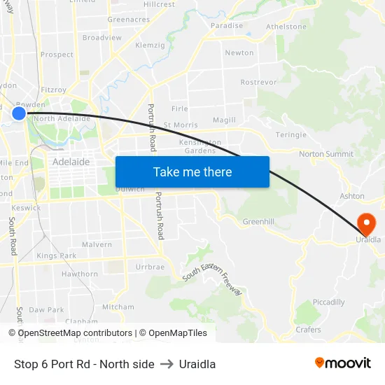 Stop 6 Port Rd - North side to Uraidla map