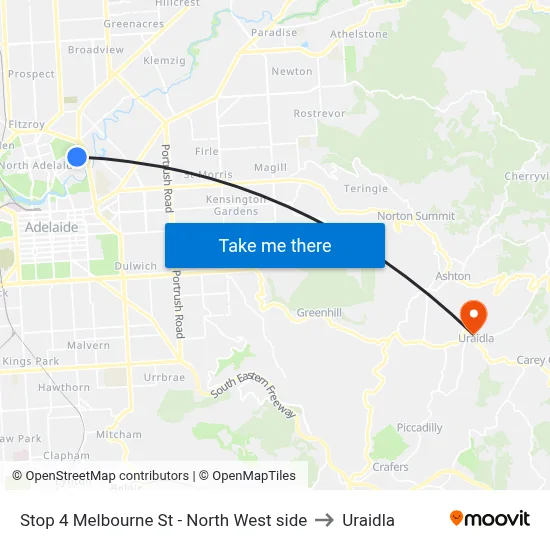 Stop 4 Melbourne St - North West side to Uraidla map