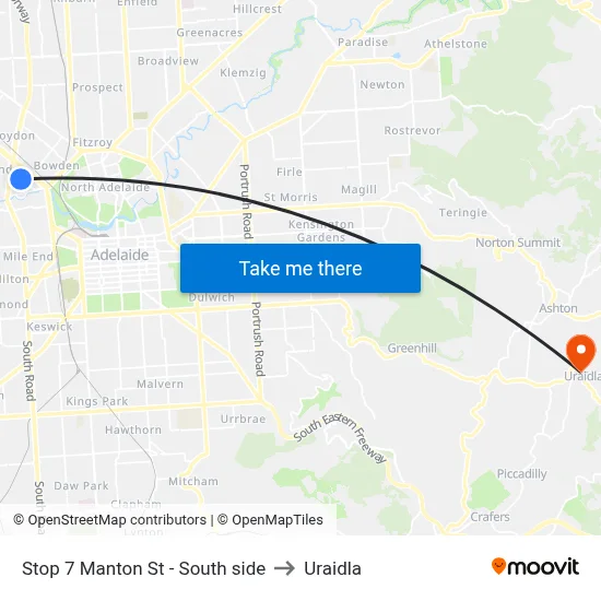 Stop 7 Manton St - South side to Uraidla map