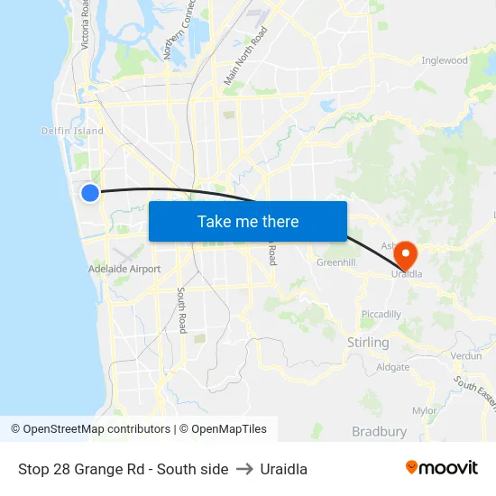 Stop 28 Grange Rd - South side to Uraidla map