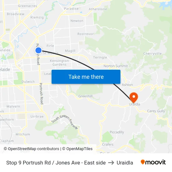 Stop 9 Portrush Rd / Jones Ave - East side to Uraidla map