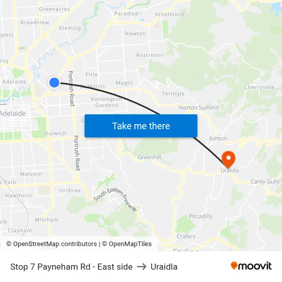 Stop 7 Payneham Rd - East side to Uraidla map