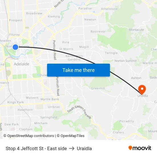 Stop 4 Jeffcott St - East side to Uraidla map