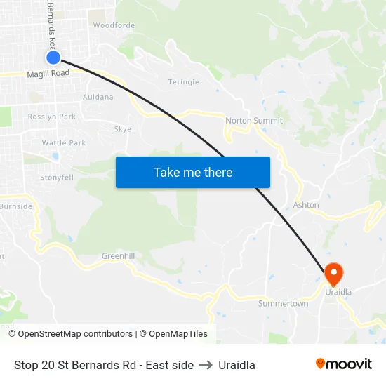 Stop 20 St Bernards Rd - East side to Uraidla map