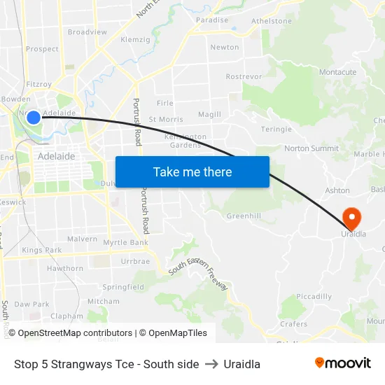 Stop 5 Strangways Tce - South side to Uraidla map
