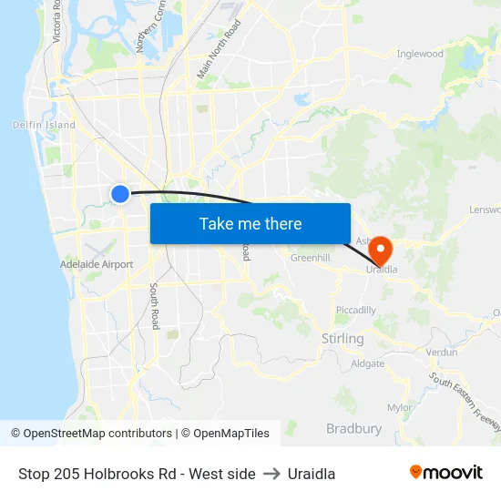 Stop 205 Holbrooks Rd - West side to Uraidla map