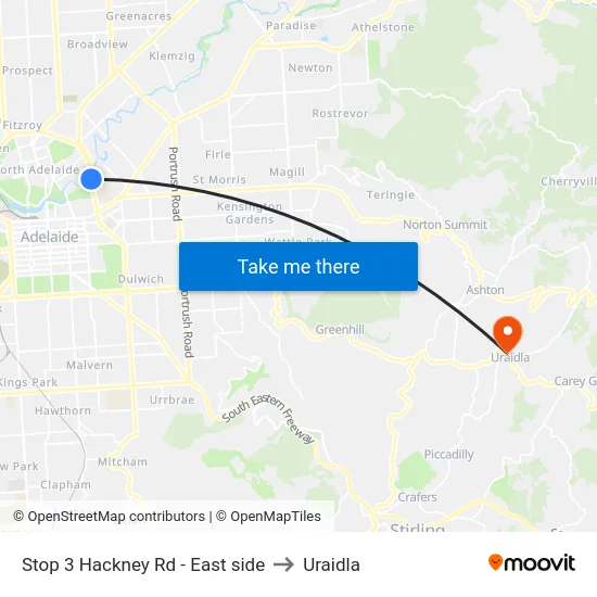 Stop 3 Hackney Rd - East side to Uraidla map