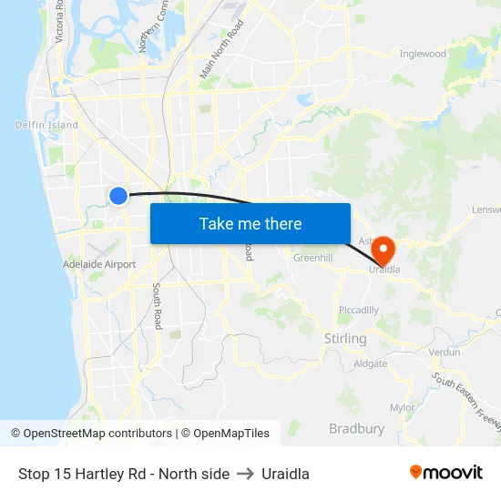 Stop 15 Hartley Rd - North side to Uraidla map