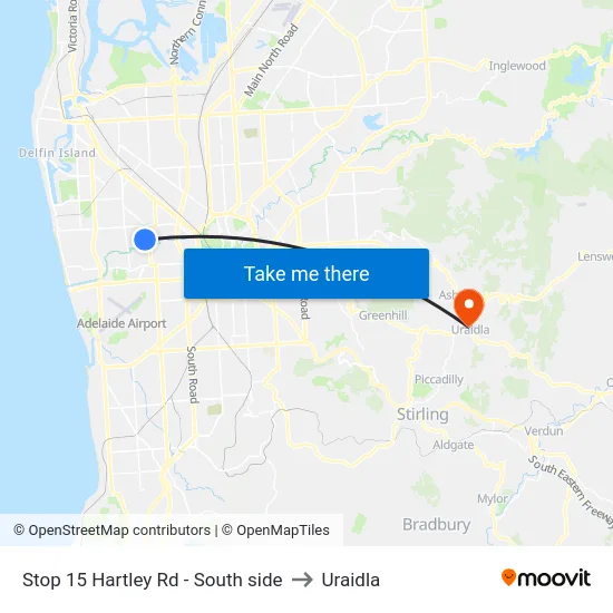 Stop 15 Hartley Rd - South side to Uraidla map