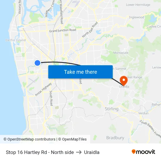 Stop 16 Hartley Rd - North side to Uraidla map