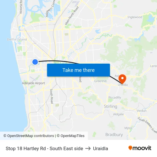 Stop 18 Hartley Rd - South East side to Uraidla map