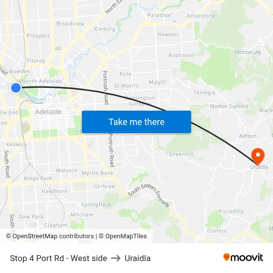 Stop 4 Port Rd - West side to Uraidla map