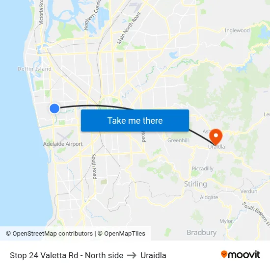 Stop 24 Valetta Rd - North side to Uraidla map
