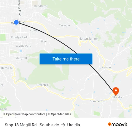 Stop 18 Magill Rd - South side to Uraidla map