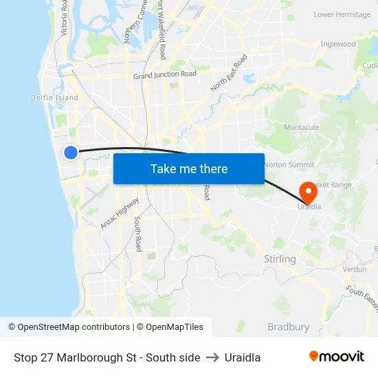 Stop 27 Marlborough St - South side to Uraidla map