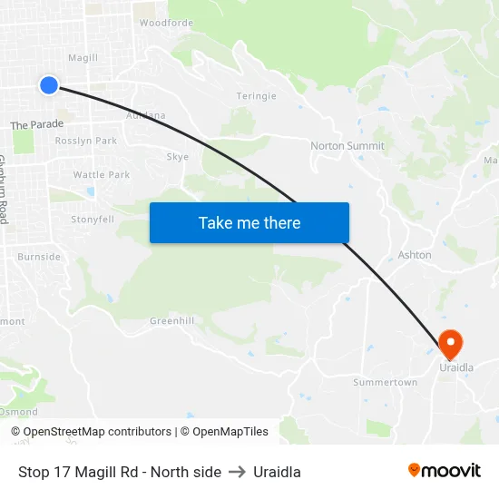 Stop 17 Magill Rd - North side to Uraidla map