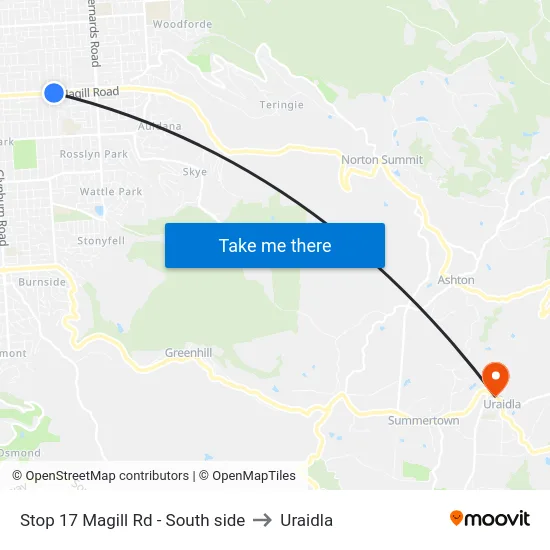 Stop 17 Magill Rd - South side to Uraidla map