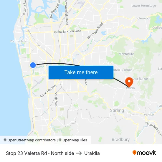 Stop 23 Valetta Rd - North side to Uraidla map