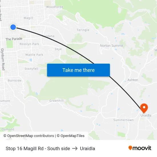 Stop 16 Magill Rd - South side to Uraidla map