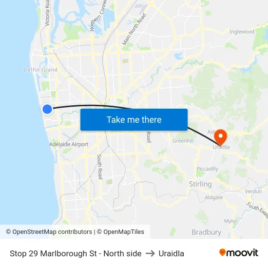 Stop 29 Marlborough St - North side to Uraidla map