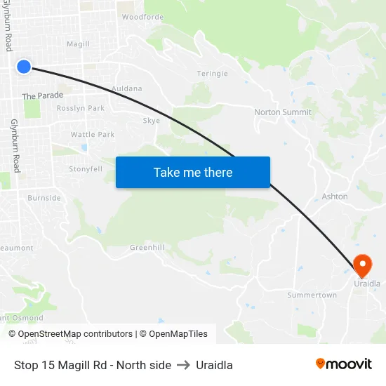 Stop 15 Magill Rd - North side to Uraidla map