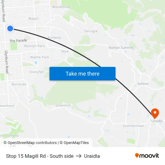 Stop 15 Magill Rd - South side to Uraidla map