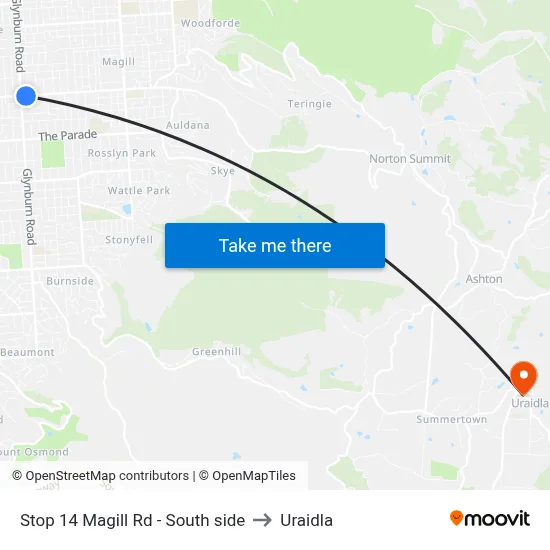 Stop 14 Magill Rd - South side to Uraidla map
