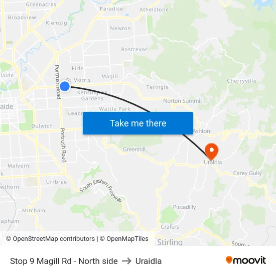 Stop 9 Magill Rd - North side to Uraidla map