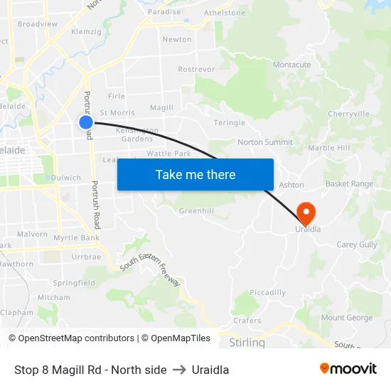 Stop 8 Magill Rd - North side to Uraidla map