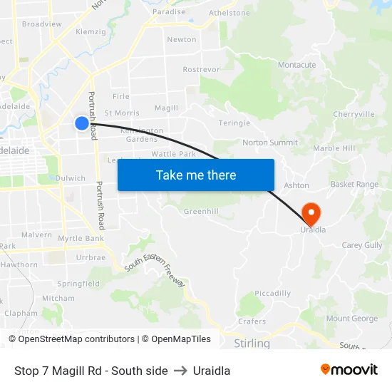 Stop 7 Magill Rd - South side to Uraidla map