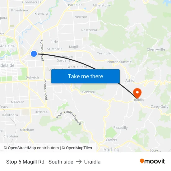 Stop 6 Magill Rd - South side to Uraidla map
