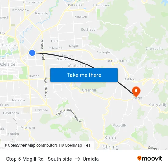 Stop 5 Magill Rd - South side to Uraidla map