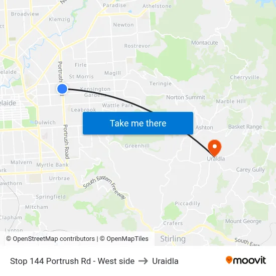 Stop 144 Portrush Rd - West side to Uraidla map