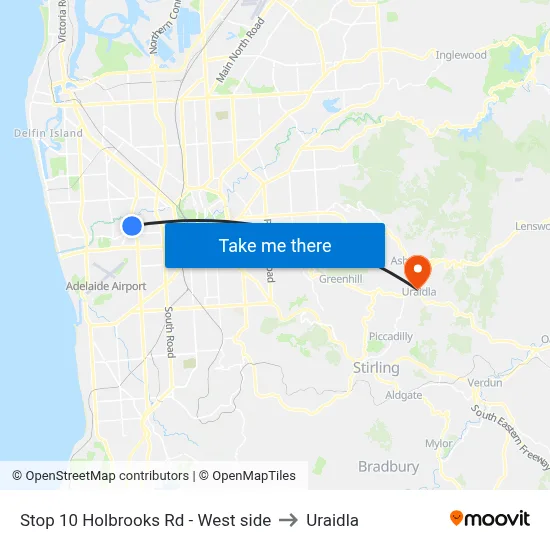 Stop 10 Holbrooks Rd - West side to Uraidla map