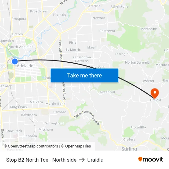 Stop B2 North Tce - North side to Uraidla map