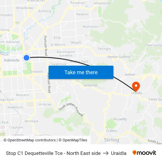 Stop C1 Dequetteville Tce - North East side to Uraidla map