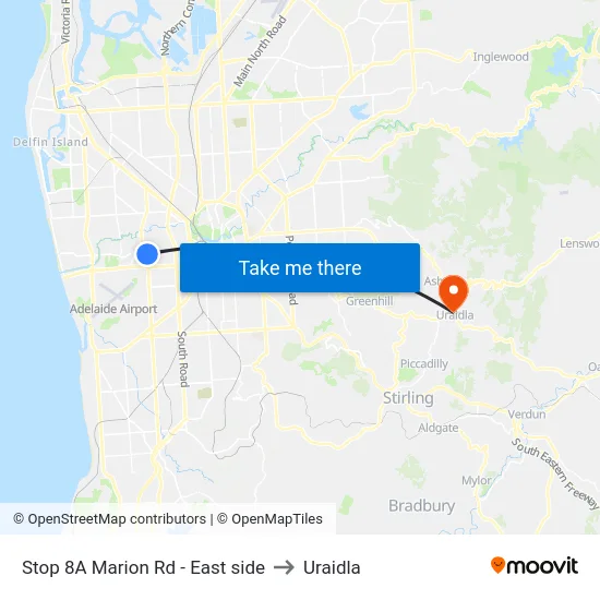 Stop 8A Marion Rd - East side to Uraidla map
