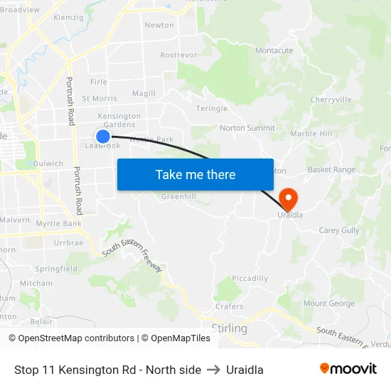 Stop 11 Kensington Rd - North side to Uraidla map