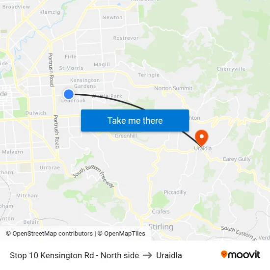 Stop 10 Kensington Rd - North side to Uraidla map