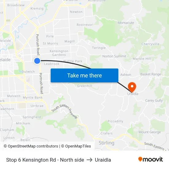 Stop 6 Kensington Rd - North side to Uraidla map