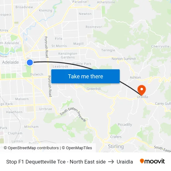 Stop F1 Dequetteville Tce - North East side to Uraidla map