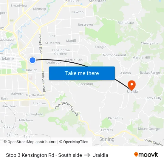 Stop 3 Kensington Rd - South side to Uraidla map