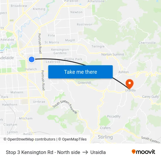 Stop 3 Kensington Rd - North side to Uraidla map